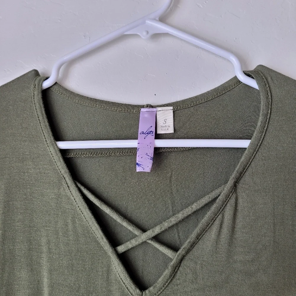 LAST CHANCE!Alya Olive Green Strappy Front Long sleeve Blouse - Picture 3 of 6